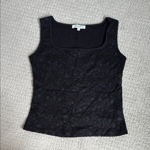 Anne Fontaine Charley Black Lace Square Neck Tank Top Blouse